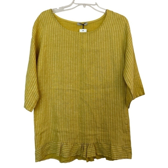 NEW Lungo L'Arno PURO LINO Linen Women's Size Medium Mustard Striped Tunic Top - Picture 5 of 16